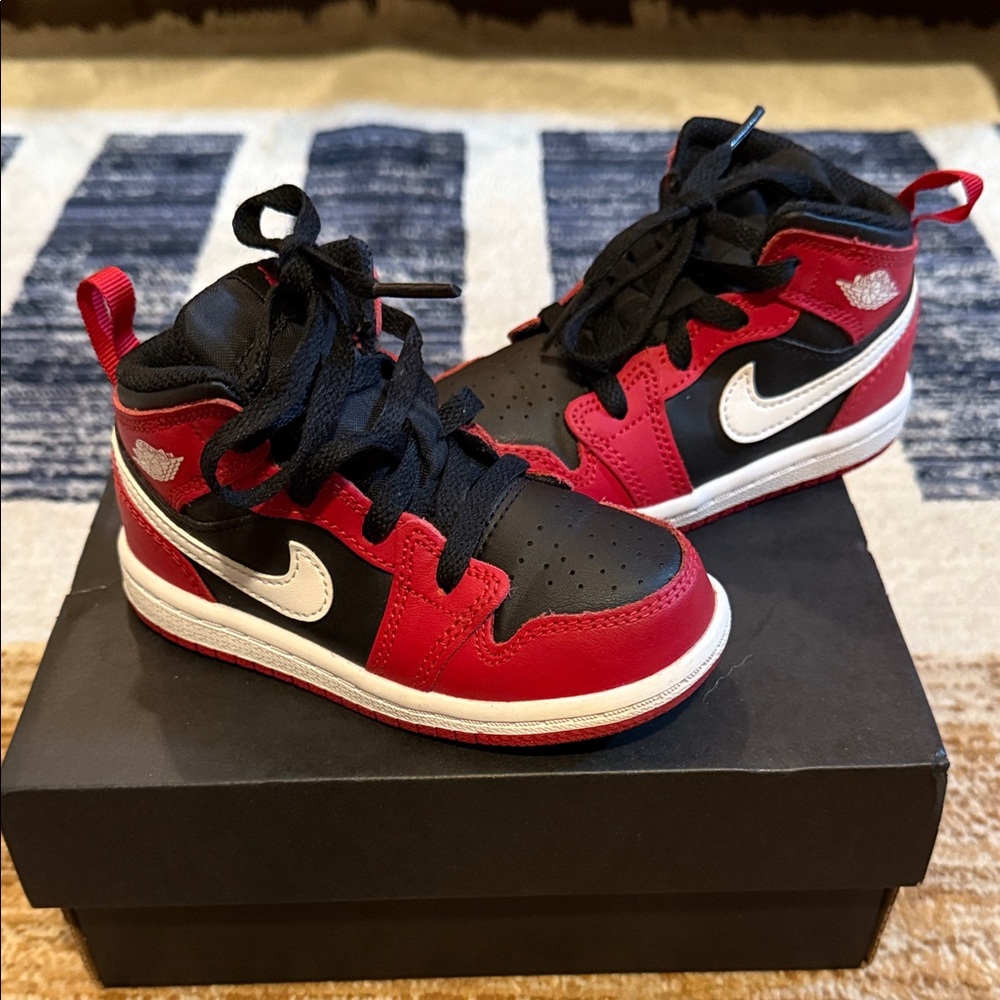 Jordan Kids Red and Black Sneakers with White Details
